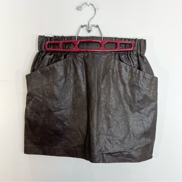 Zara dark brown faux vegan leather pull on mini skirt S - Picture 4 of 9